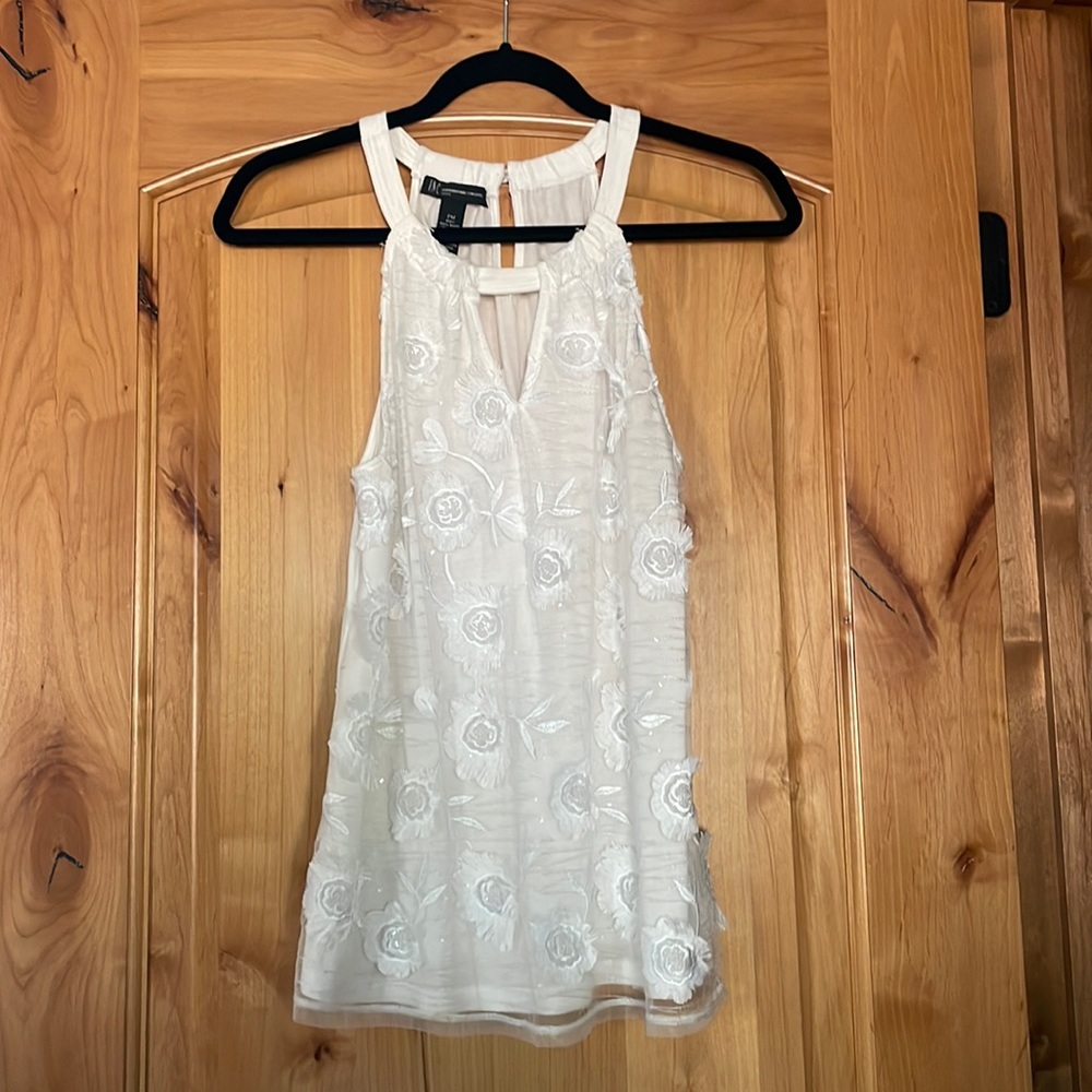 Inc white petite medium tank floral print tags on